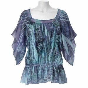 Lane Bryant Fairy Floral Sheer Mermaid Top Smocked Waist Purple Blue Size 18/20W